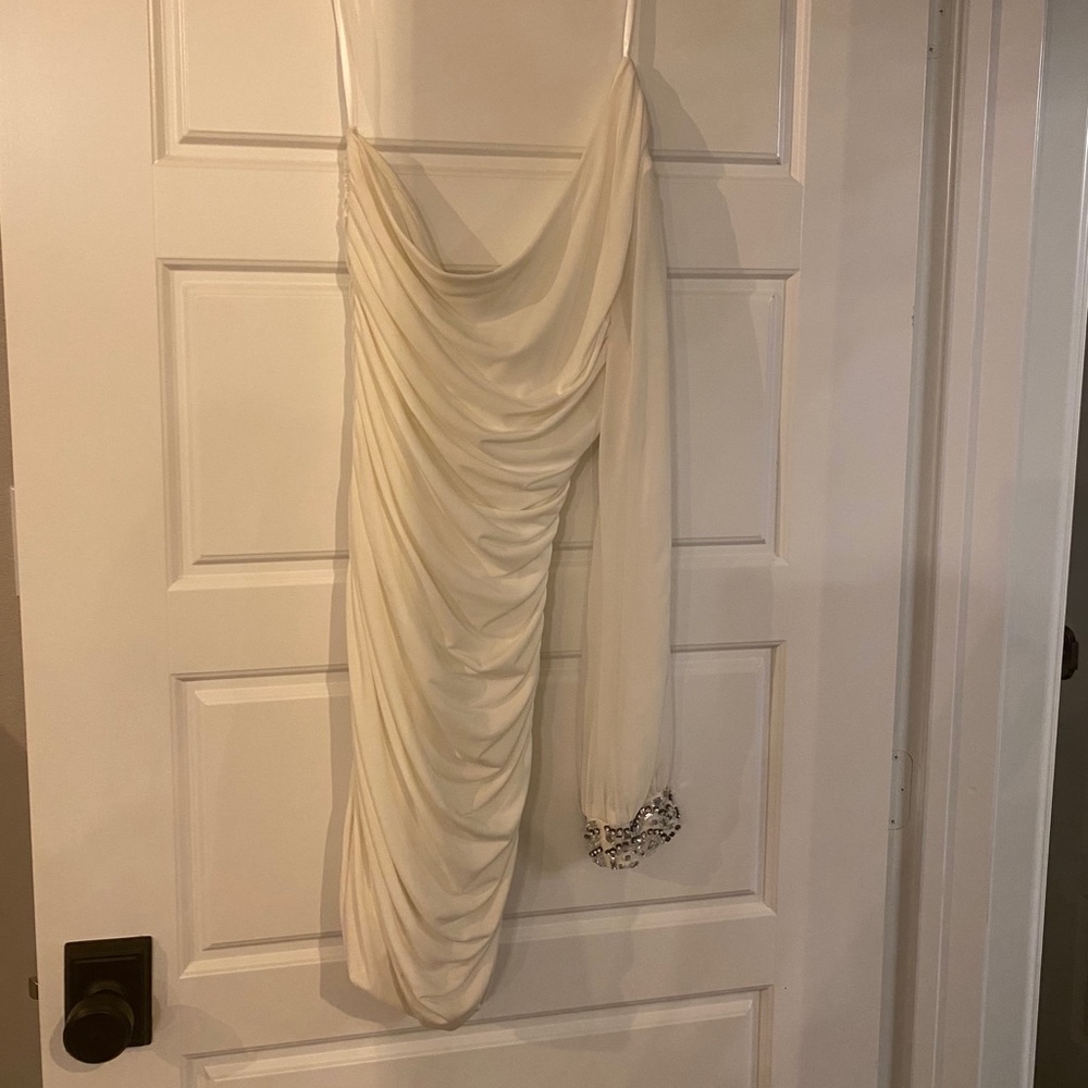 One Shoulder White Party/Cocktail Dress